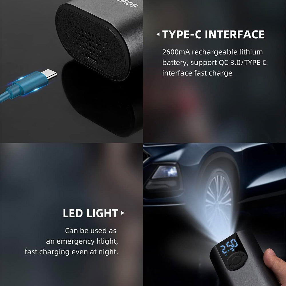 Rockbros 42720001001 Elektrinis dviračio pompa su LED ekranu + USB-C - USB-A kabelis - Juodas -- Bicycle Pumps