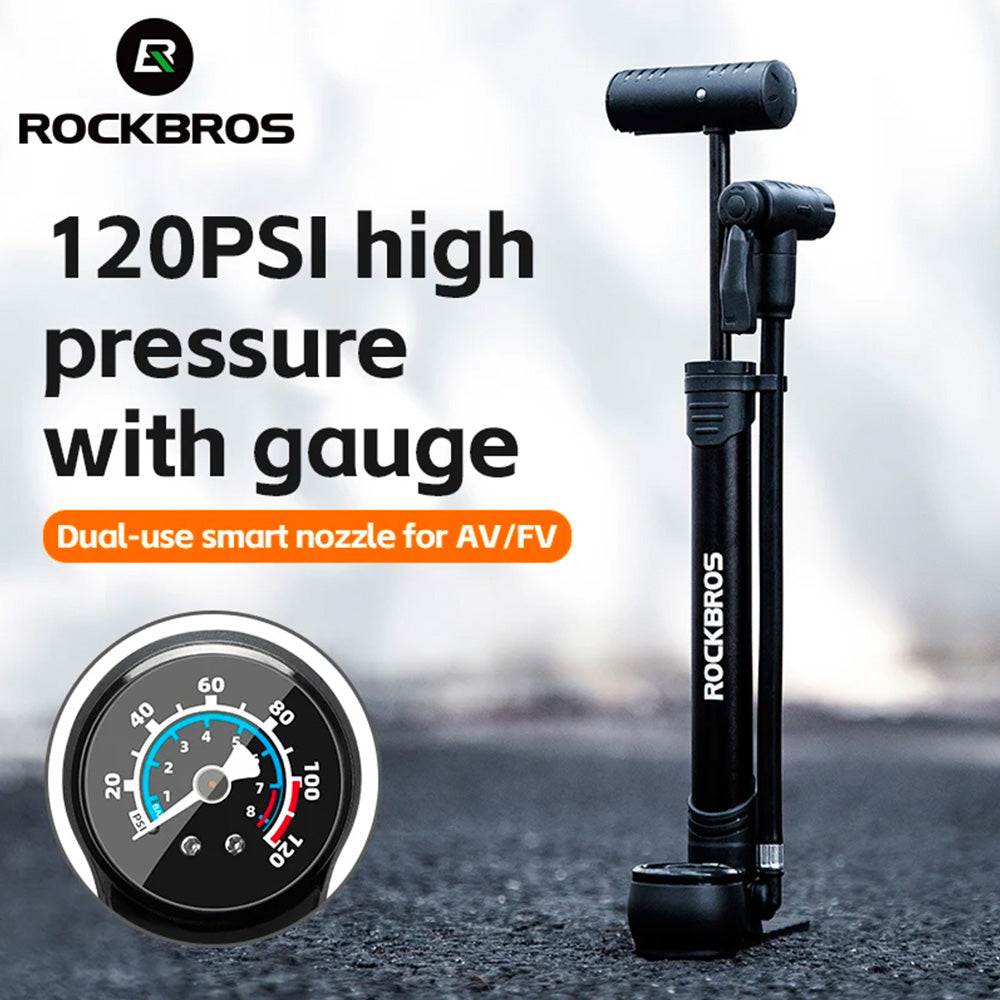 Rockbros 42310006001 dviračio pompa su slėgio manometru - juoda -- Bicycle Pumps