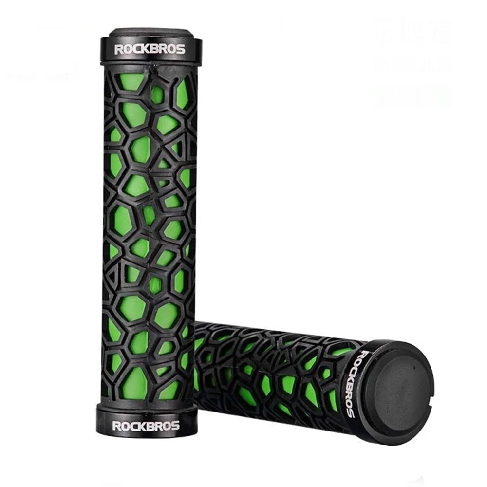 Rockbros 2017-14AGN dviračio rankenos - juodos ir žalios spalvos -- Bicycle Handlebar Grips