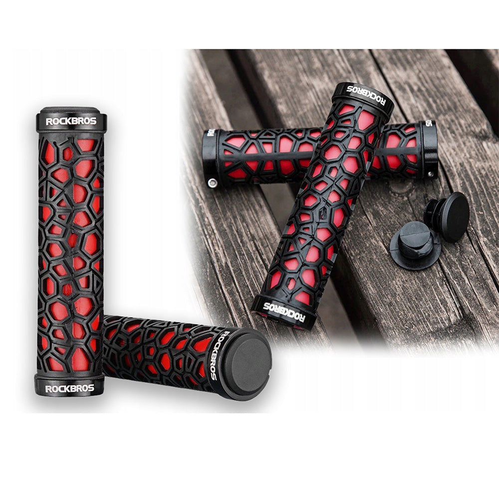 Rockbros 2017-14ARD dviračio rankenos - juodai raudona -- Bicycle Handlebar Grips