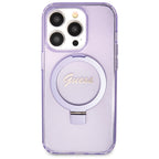 Guess MagSafe dėklas su stovu iPhone 14 Pro – violetinis