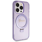 Guess MagSafe dėklas su stovu iPhone 14 Pro – violetinis