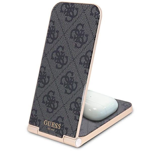 Guess 4G Pattern MagSafe sulankstomas 2in1 15W indukcinis įkroviklis - juodas