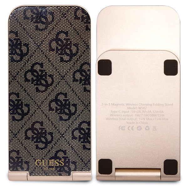 Guess 4G Pattern MagSafe sulankstomas 2in1 15W indukcinis įkroviklis - rudas