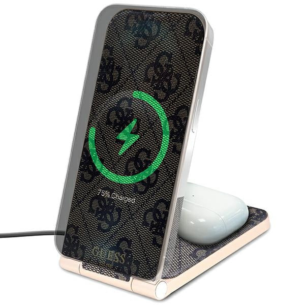 Guess 4G Pattern MagSafe sulankstomas 2in1 15W indukcinis įkroviklis - rudas