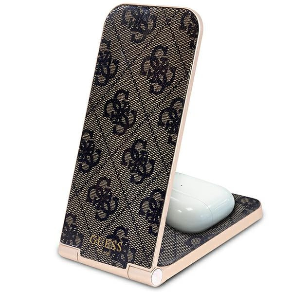 Guess 4G Pattern MagSafe sulankstomas 2in1 15W indukcinis įkroviklis - rudas