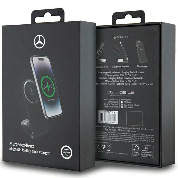 Mercedes Silver Stars MagSafe sulankstomas 2in1 15W indukcinis įkroviklis - juodas