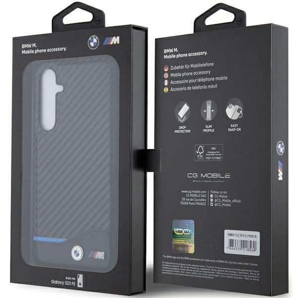 BMW Leather Carbon dėklas Samsung Galaxy S23 FE – juodas