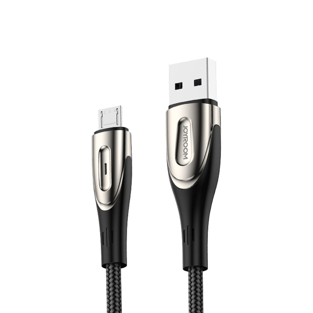 Joyroom laidas Sharp Series S-M411 USB-A / micro USB 3A 1.2 m su įkrovimo indikatoriumi juodas