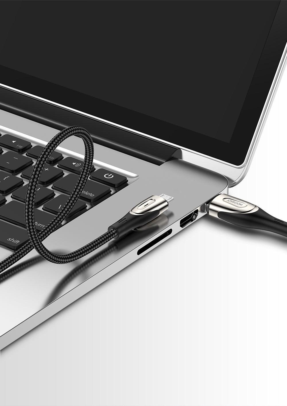 Joyroom laidas Sharp Series S-M411 USB-A / micro USB 3A 1.2 m su įkrovimo indikatoriumi juodas