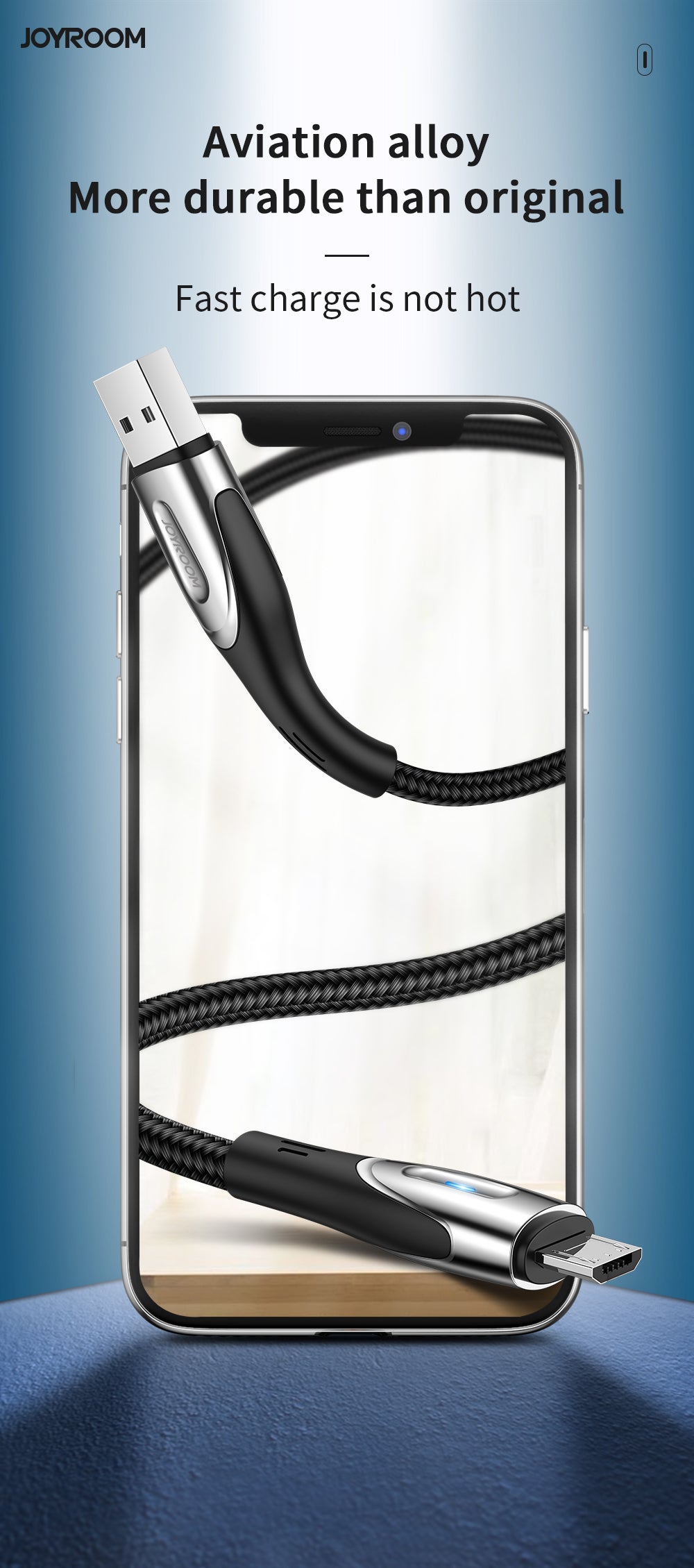 Joyroom laidas Sharp Series S-M411 USB-A / micro USB 3A 1.2 m su įkrovimo indikatoriumi juodas