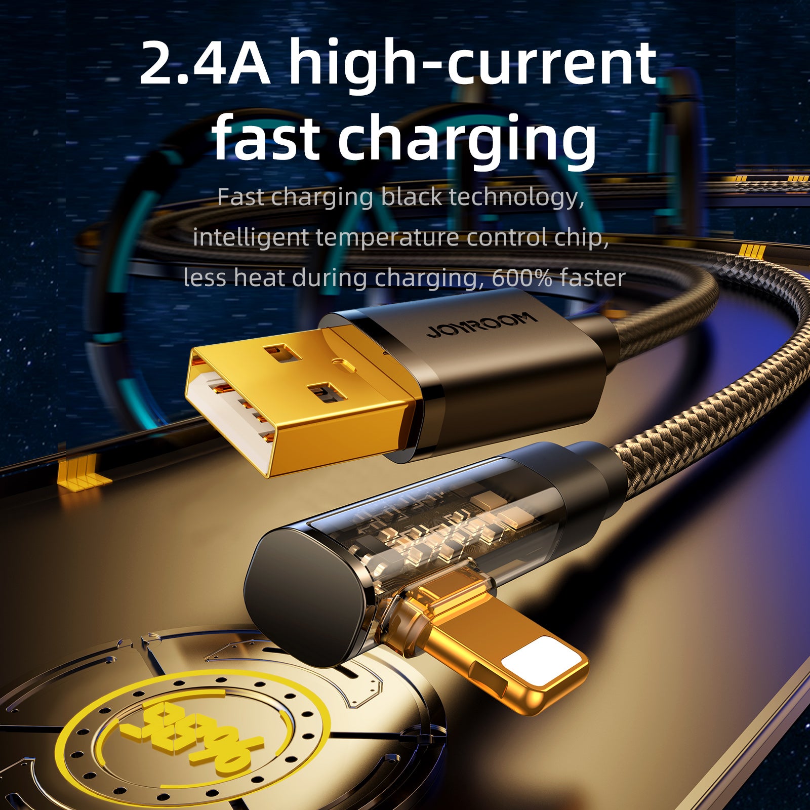 Joyroom Gaming laidas S-UL012A6 Lightning (kampinis) / USB-A (tiesus) 2.4A 1.2 m - mėlynas