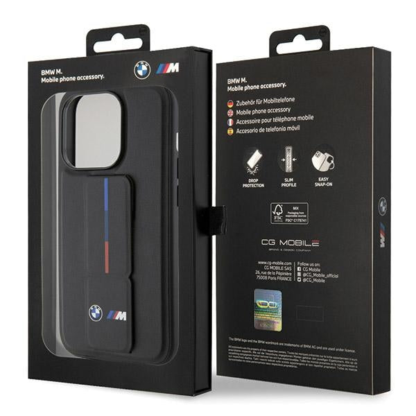 BMW Grip Stand Hot Stamp dėklas iPhone 15 Pro Max – juodas