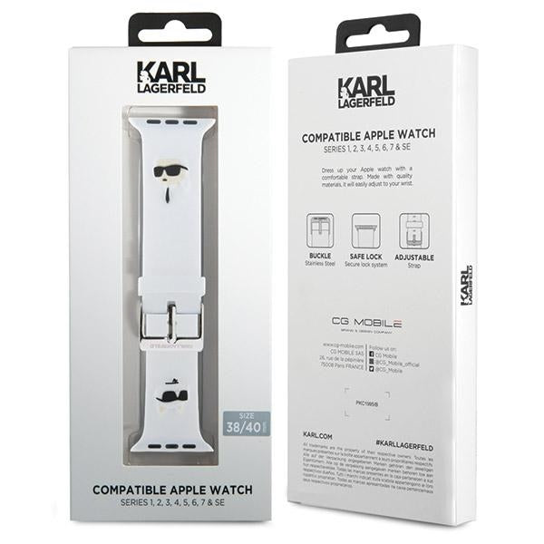 Karl Lagerfeld 3D guminis Karl&Choupette Heads dirželis Apple Watch 38/40/41mm - baltas