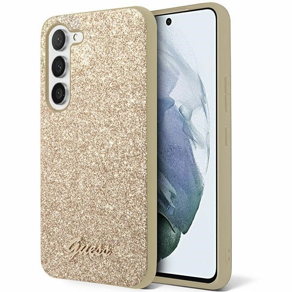 Guess Glitter Script dėklas Samsung Galaxy S24+ – auksinis