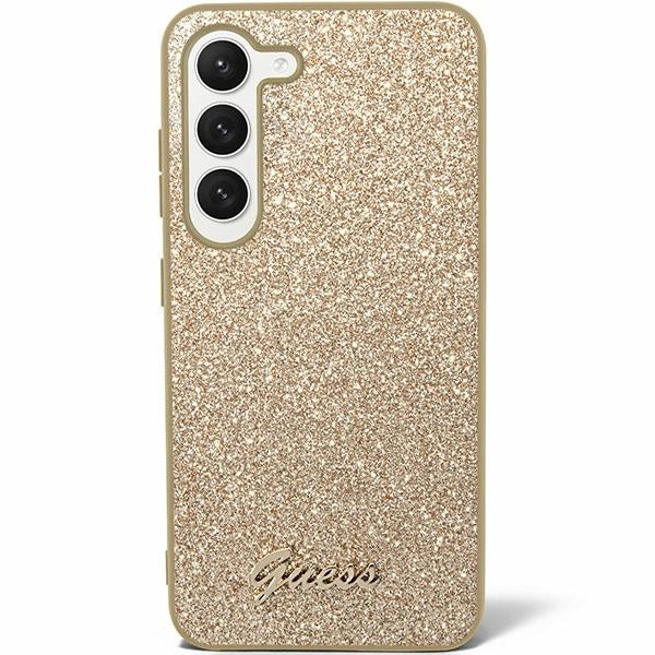 Guess Glitter Script dėklas Samsung Galaxy S24+ – auksinis