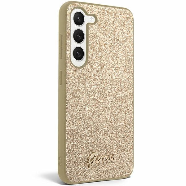 Guess Glitter Script dėklas Samsung Galaxy S24+ – auksinis