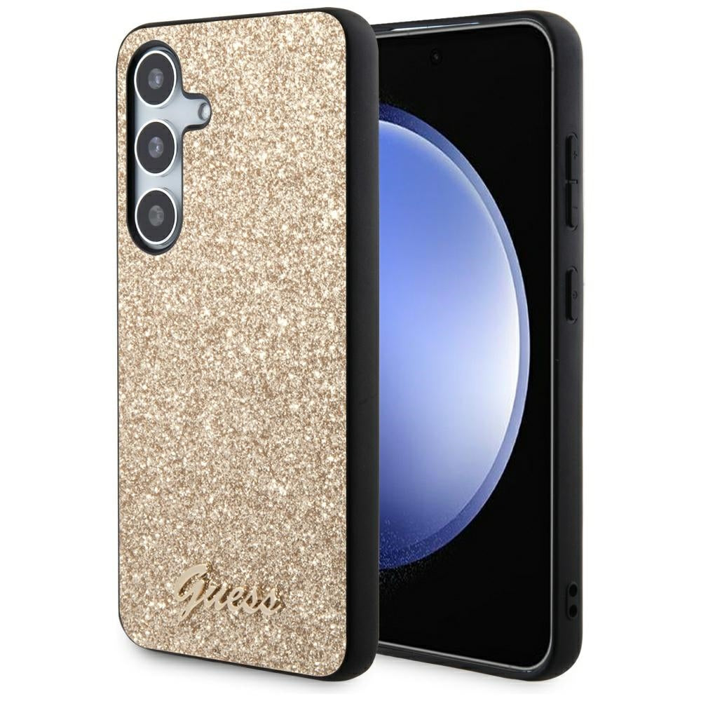 Guess Glitter Script dėklas Samsung Galaxy S24 – auksinis