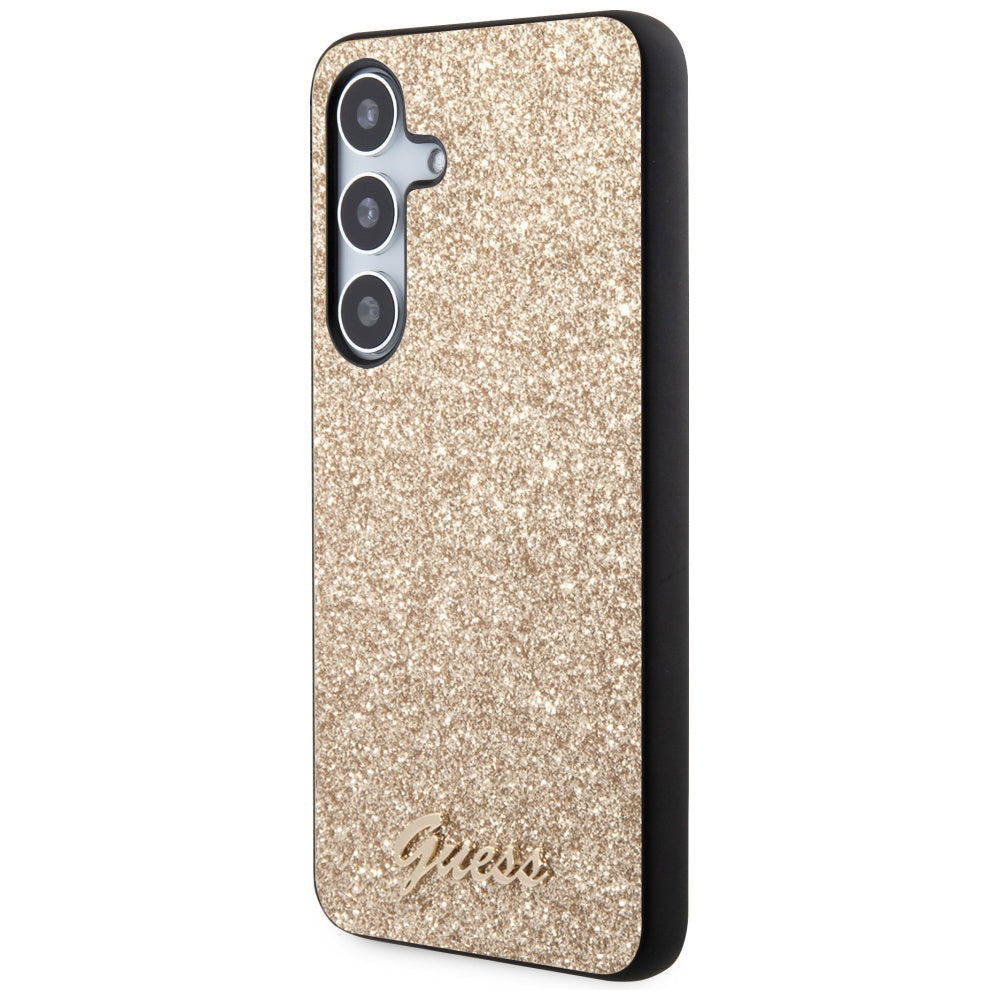 Guess Glitter Script dėklas Samsung Galaxy S24 – auksinis