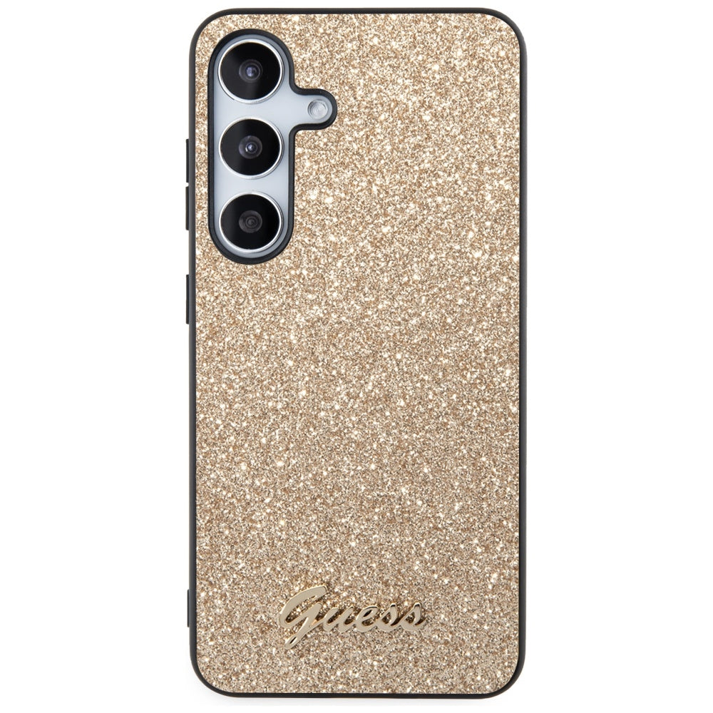 Guess Glitter Script dėklas Samsung Galaxy S24 – auksinis