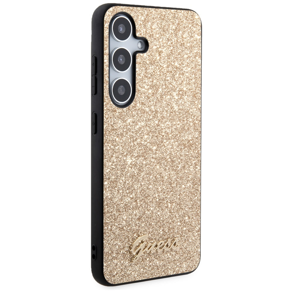 Guess Glitter Script dėklas Samsung Galaxy S24 – auksinis
