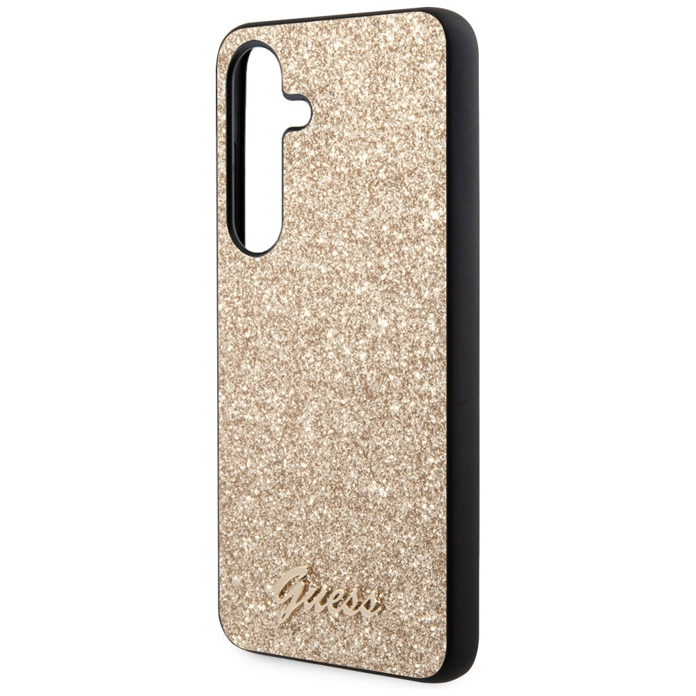 Guess Glitter Script dėklas Samsung Galaxy S24 – auksinis