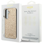 Guess Glitter Script dėklas Samsung Galaxy S24 – auksinis