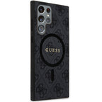 Guess 4G Collection Odinis metalinis logotipas MagSafe Dėklas, skirtas Samsung Galaxy S24 Ultra - juodas