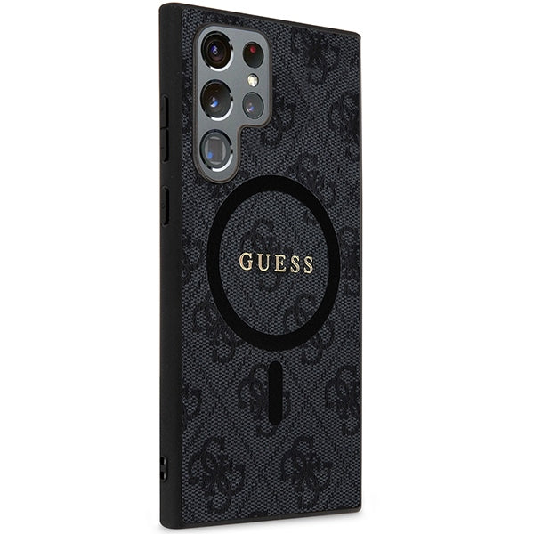 Guess 4G Collection Odinis metalinis logotipas MagSafe Dėklas, skirtas Samsung Galaxy S24 Ultra - juodas
