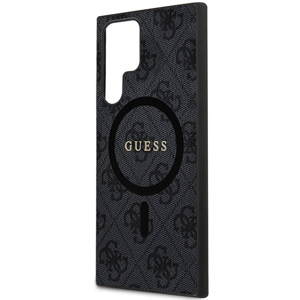 Guess 4G Collection Odinis metalinis logotipas MagSafe Dėklas, skirtas Samsung Galaxy S24 Ultra - juodas