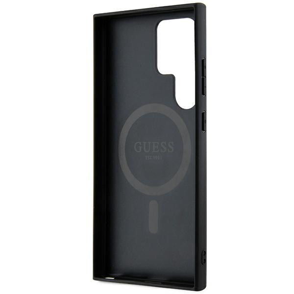 Guess 4G Collection Odinis metalinis logotipas MagSafe Dėklas, skirtas Samsung Galaxy S24 Ultra - juodas