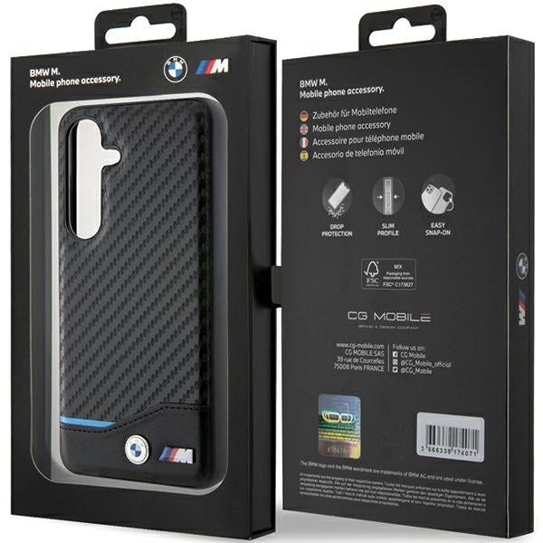 BMW Leather Carbon dėklas Samsung Galaxy S24 – juodas -- Samsung Galaxy S24
