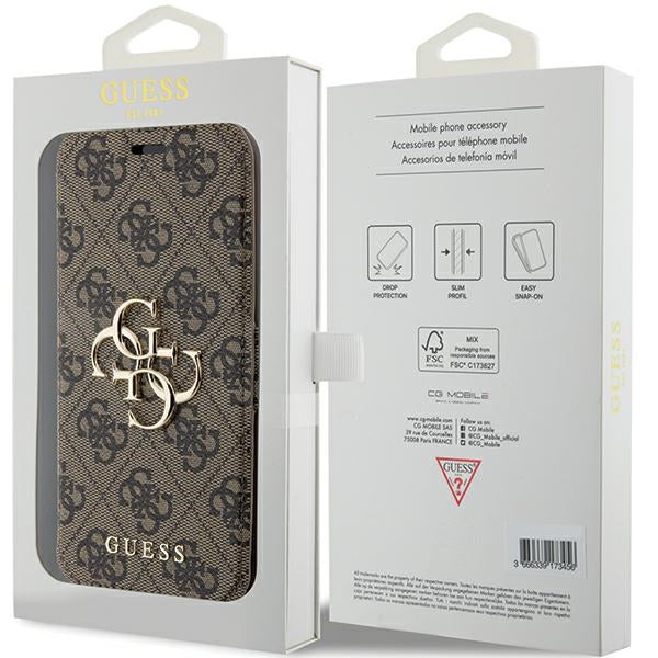 Guess 4G Metal Logo dėklas iPhone 15 Pro – rudas