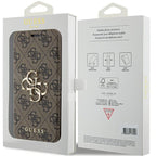 Guess 4G Metal Logo dėklas iPhone 15 Pro – rudas