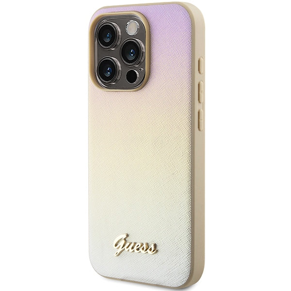 Guess Saffiano dėklas iPhone 14 Pro – auksinis