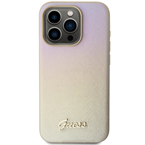 Guess Saffiano dėklas iPhone 14 Pro – auksinis