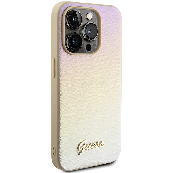 Guess Saffiano dėklas iPhone 14 Pro – auksinis