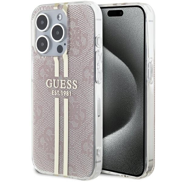 Guess IML 4G Gold Stripe dėklas iPhone 14 Pro Max – rožinis -- iPhone 14 Pro Max