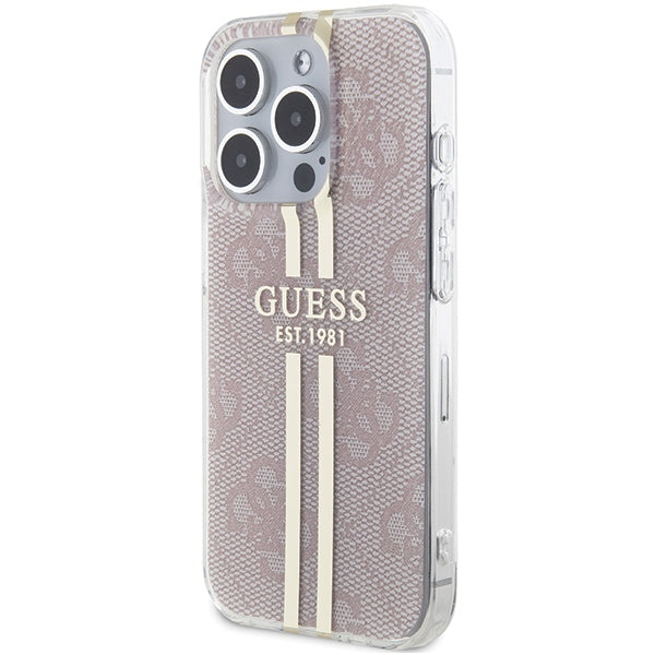 Guess IML 4G Gold Stripe dėklas iPhone 14 Pro Max – rožinis -- iPhone 14 Pro Max