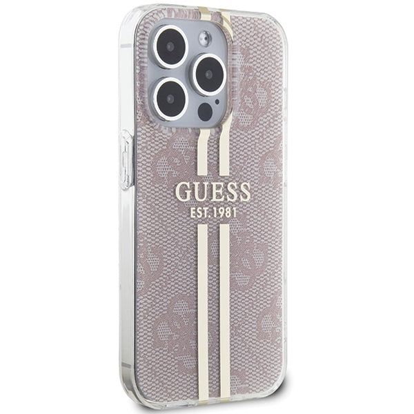 Guess IML 4G Gold Stripe dėklas iPhone 14 Pro Max – rožinis -- iPhone 14 Pro Max