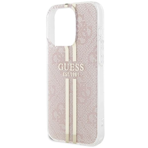 Guess IML 4G Gold Stripe dėklas iPhone 14 Pro Max – rožinis -- iPhone 14 Pro Max