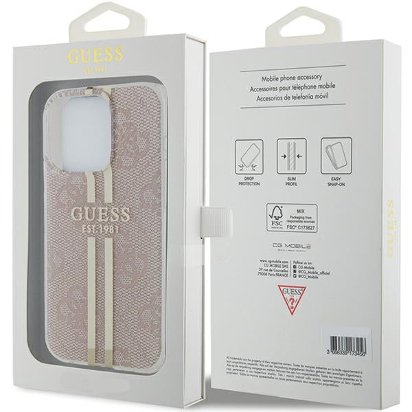 Guess IML 4G Gold Stripe dėklas iPhone 14 Pro Max – rožinis -- iPhone 14 Pro Max