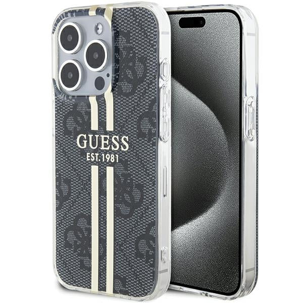 Guess IML 4G Gold Stripe dėklas iPhone 15 Pro – juodas -- iPhone 15 Pro