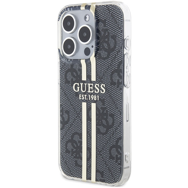 Guess IML 4G Gold Stripe dėklas iPhone 15 Pro – juodas -- iPhone 15 Pro