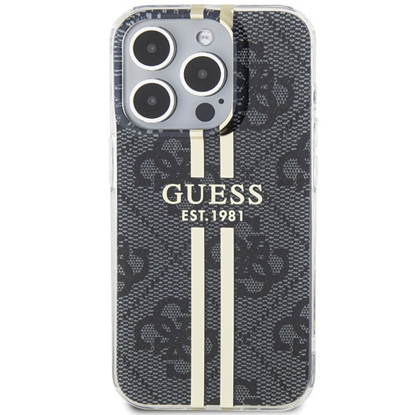 Guess IML 4G Gold Stripe dėklas iPhone 15 Pro – juodas -- iPhone 15 Pro