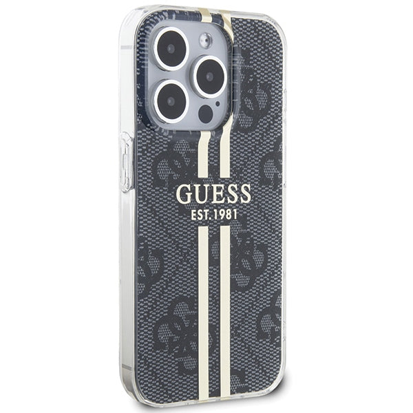Guess IML 4G Gold Stripe dėklas iPhone 15 Pro – juodas -- iPhone 15 Pro