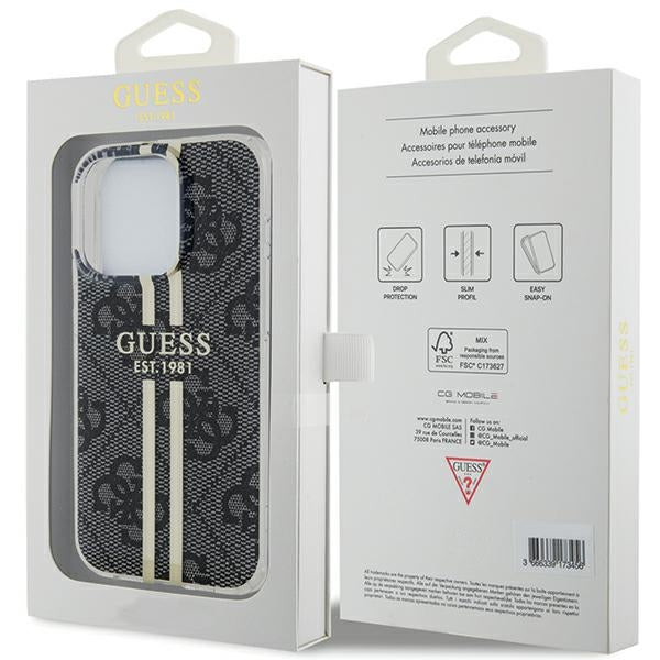 Guess IML 4G Gold Stripe dėklas iPhone 15 Pro – juodas -- iPhone 15 Pro