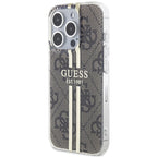 Guess dėklas iPhone 15 Pro – rudas, 4G Gold Stripe