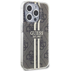 Guess dėklas iPhone 15 Pro – rudas, 4G Gold Stripe