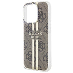 Guess dėklas iPhone 15 Pro – rudas, 4G Gold Stripe